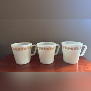 3 Pyrex Butterfly Gold Mugs